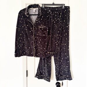 Joyspun | Size large Velour Knit Pajama Set Black and Gold Stars starry night